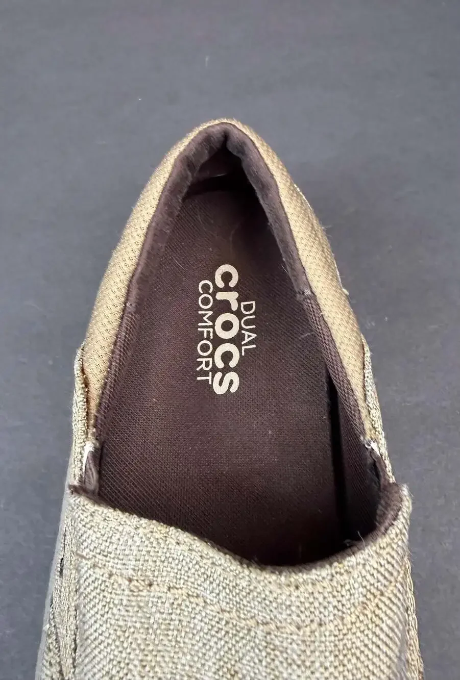 Crocs Santa Cruz Playa Slip-On Khaki Stucco Canvas Loafers Men's Size 10